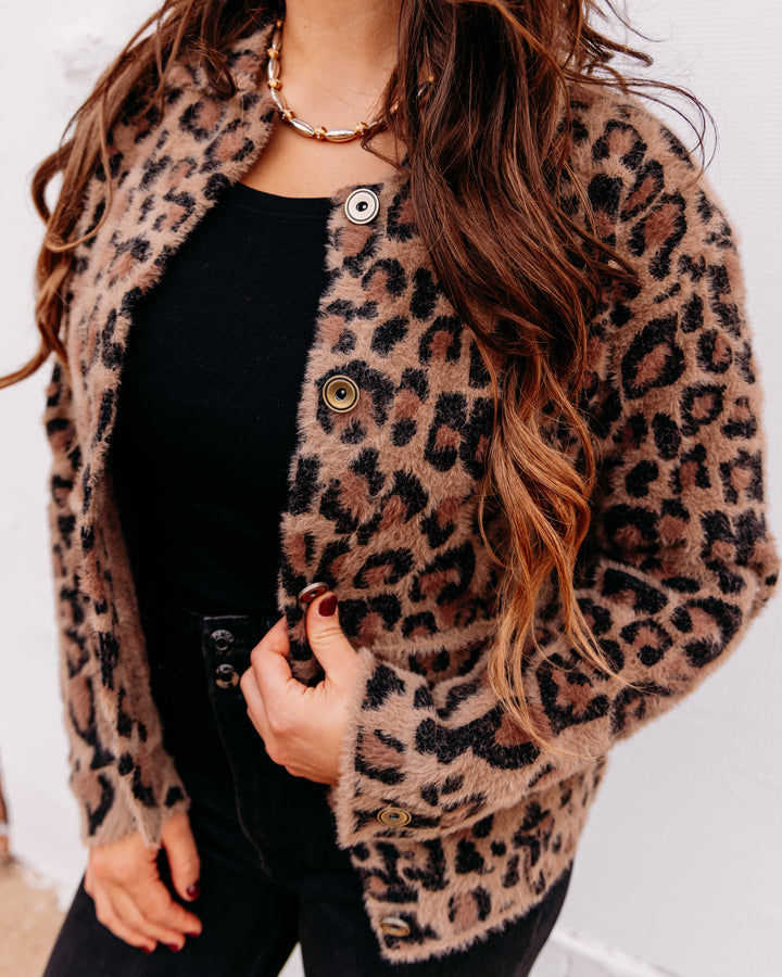 Charlie B: Eyelash Yarn Jacquard Jacket With Patch Pockets in Léopard (C6432P)