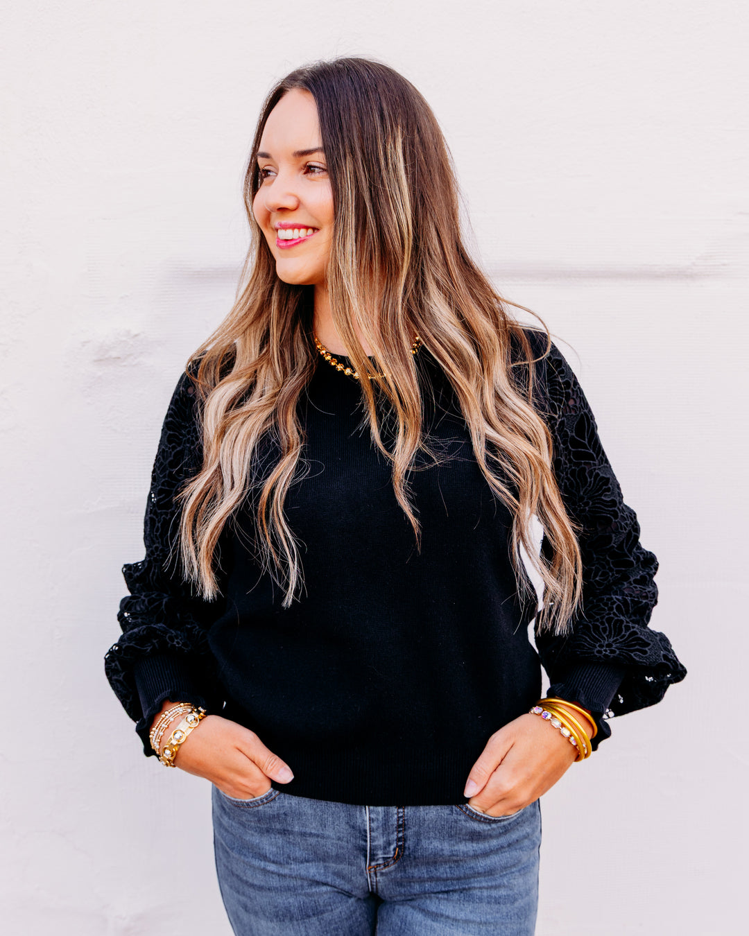 French Dressing: Sweater With Velvet Cut Out in Black (0015203)