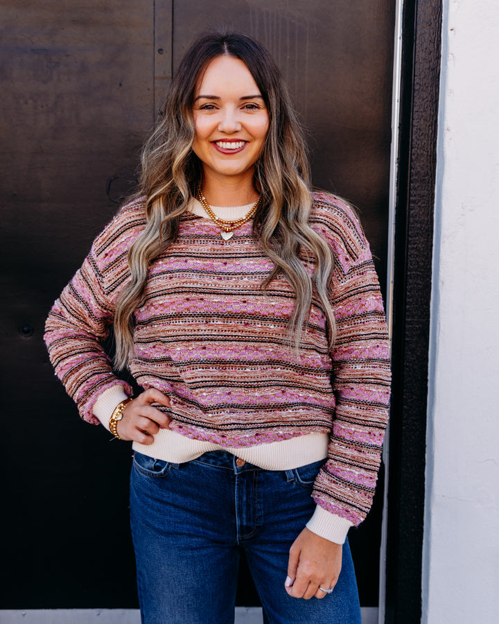 Tribal: Crew Neck Sweater W/ Contrast Rib in Nostalgia