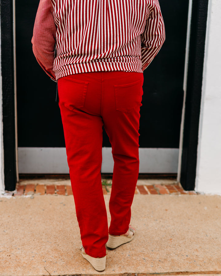 Multiples: Zip Front Ankle Jeans in Red(M35711PM) - The Vogue Boutique