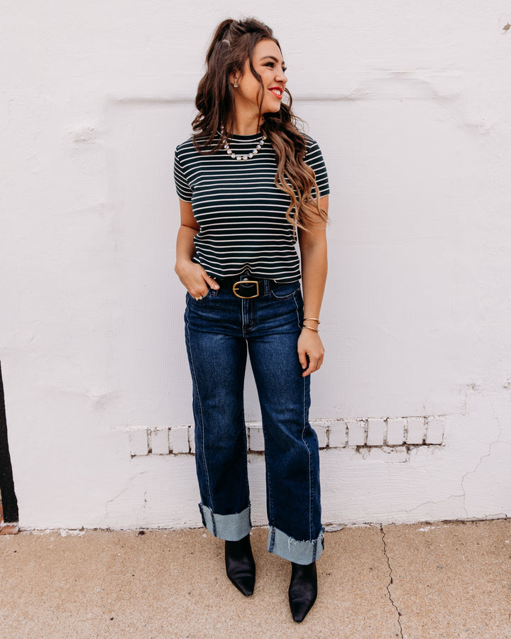 Thread & Supply: Annie Tee in Pine Cream Stripe (T3544BRTS)