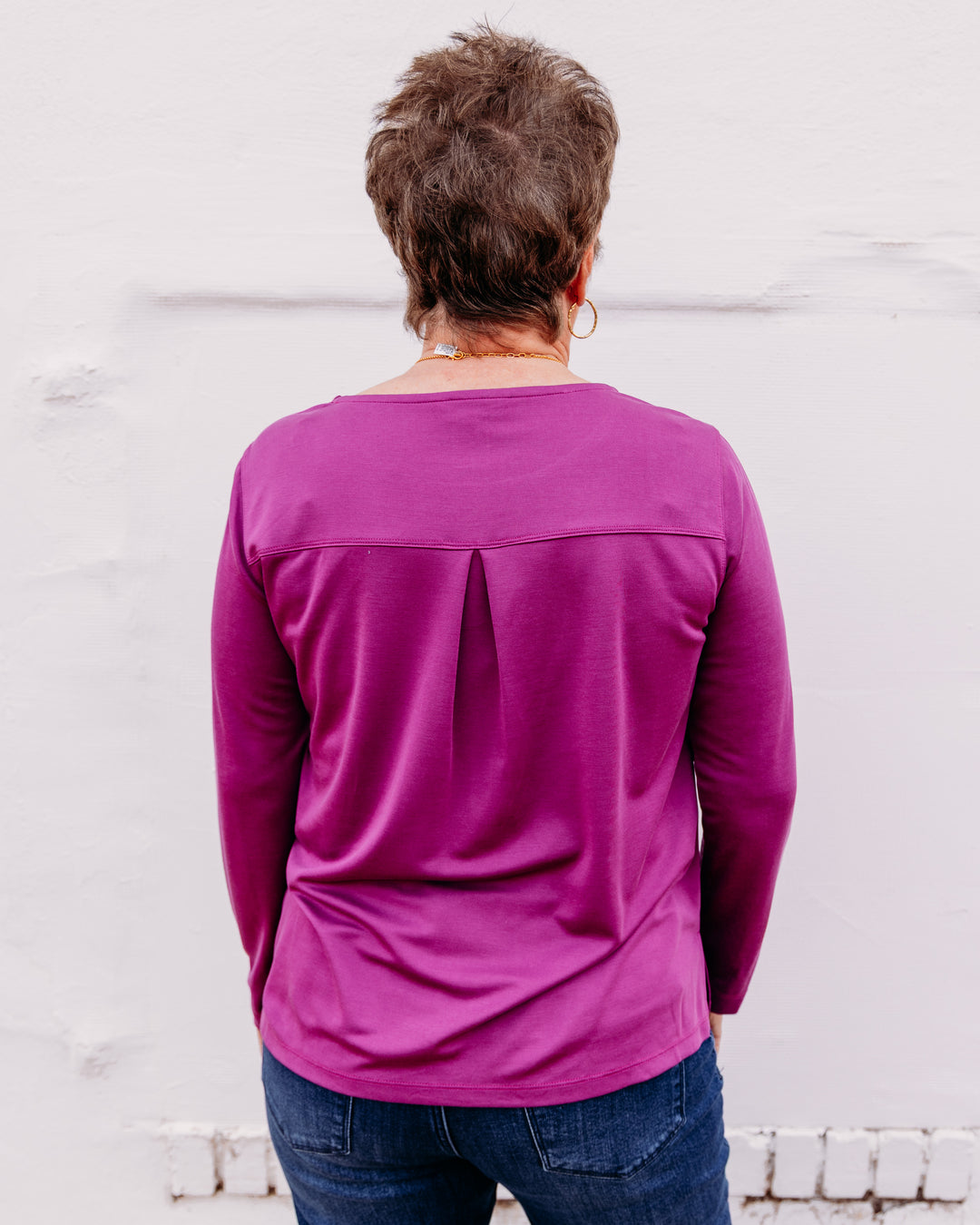 Multiples: Knit Long Sleeve Scoop Neck Top in Plum (M46102TM)