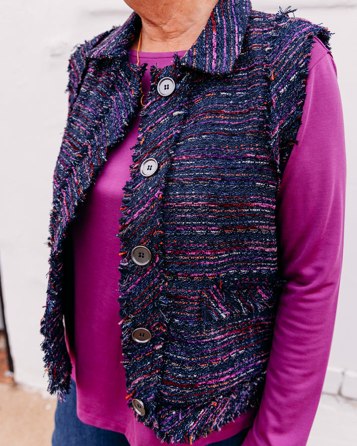 Multiples: Woven Button Front Lined Vest in Multi (M46509VM)