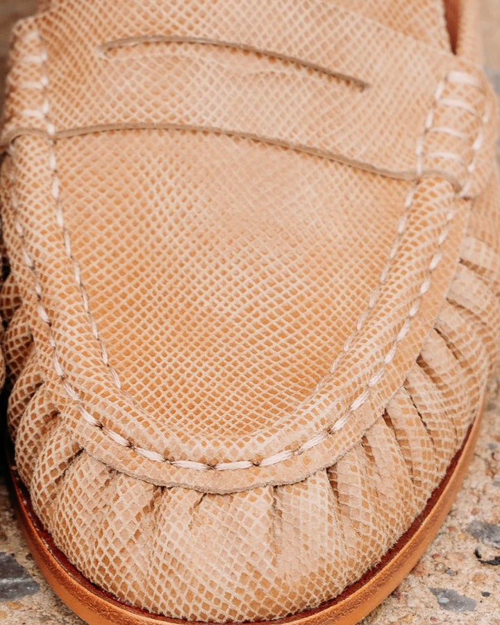 Dolce Vita: Betzy Flat in Latte Embossed Suede (BETZY)