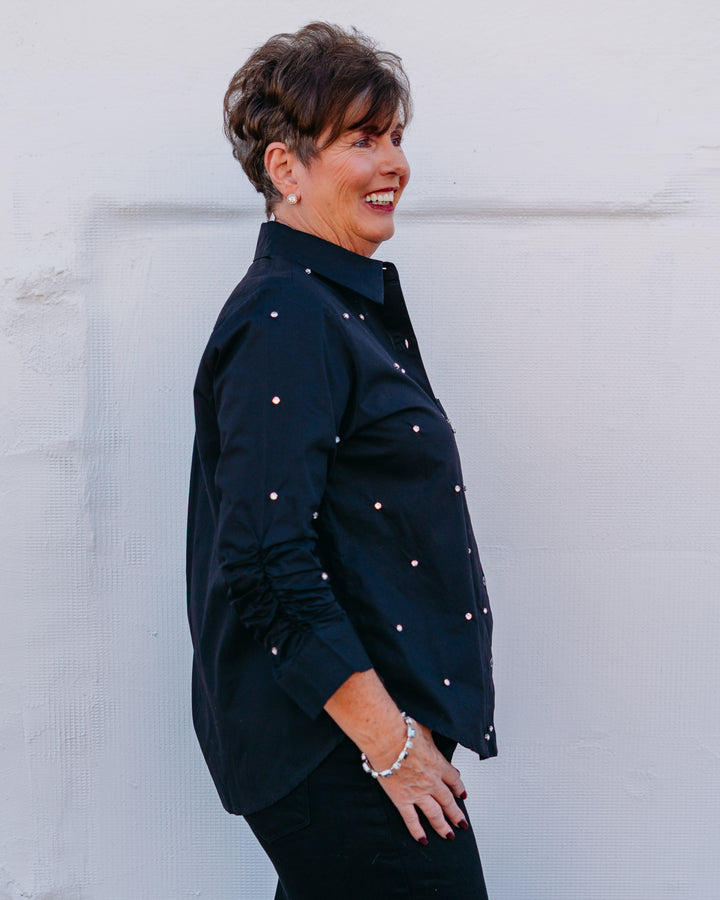 Karen Kane: Embellished Shirt in Black - The Vogue Boutique