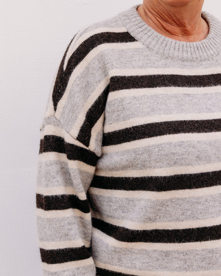 Thread & Supply: Montgomery Sweater in Grey Brown Stripe (T7236SWTS)