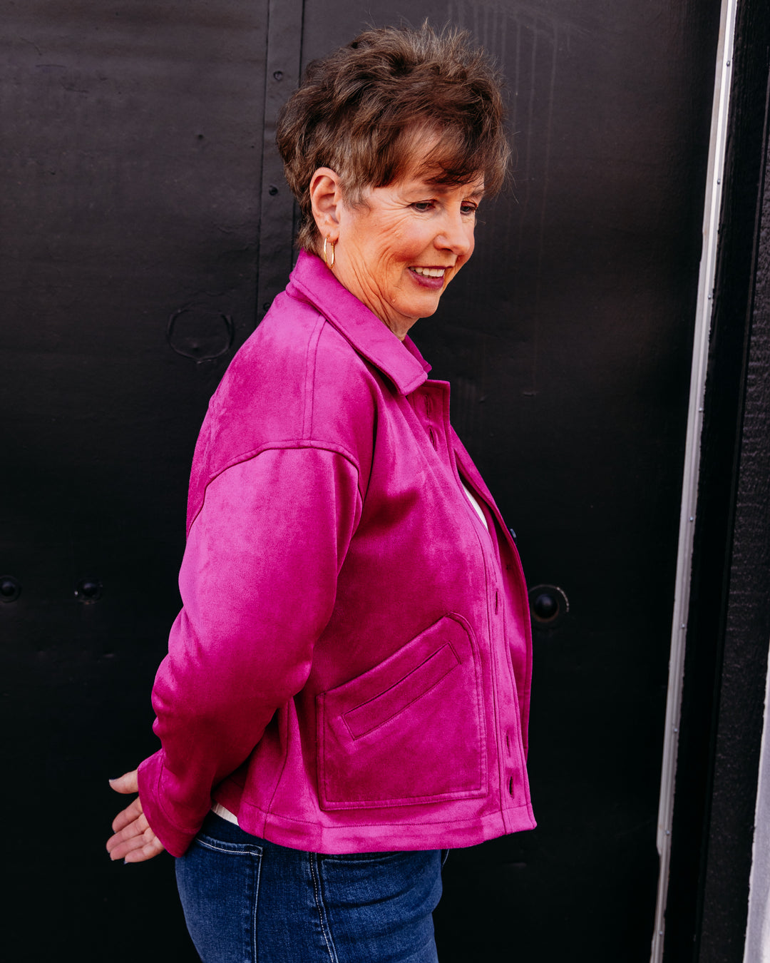 Multiples: Button Front Jacket in Deep Fuchsia (M46502JM)