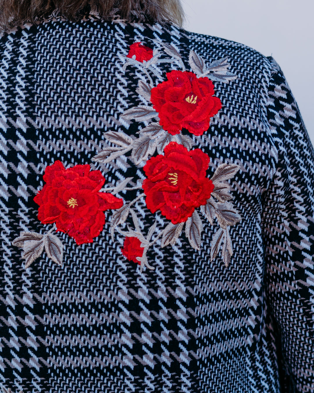 John Mark: Plaid Tweed Coat With Fringe in White/Black J45655JM - The Vogue Boutique