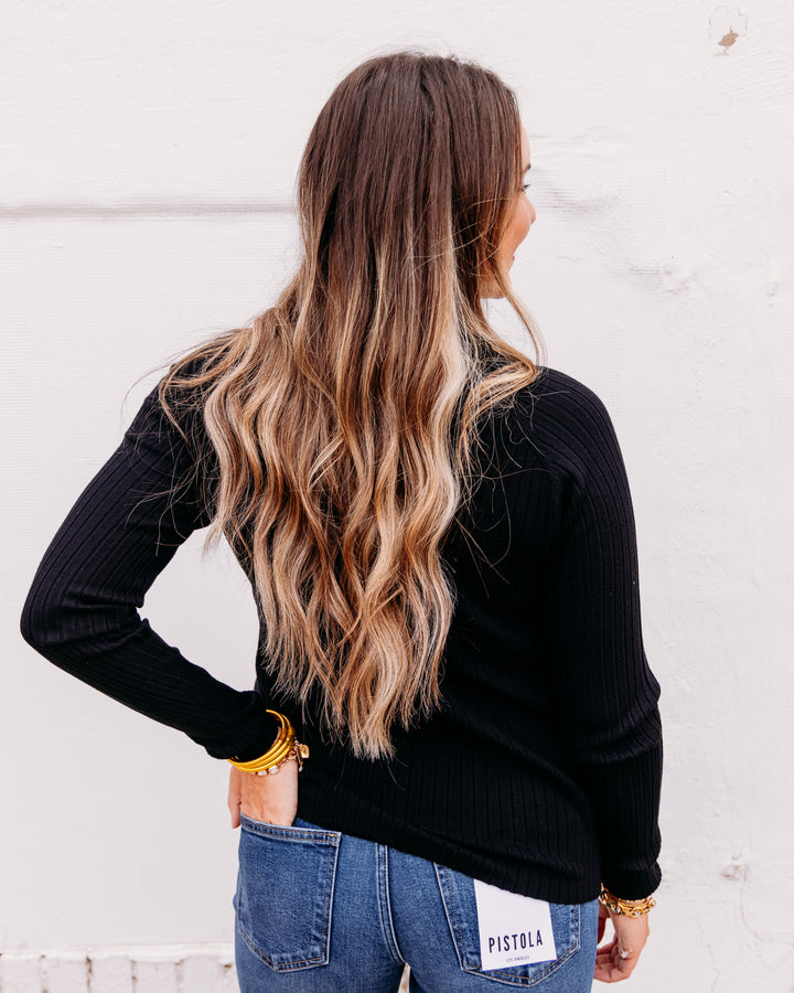 Charlie B: Ribbed Knit Mock Sweater in Noir (C2754RP)