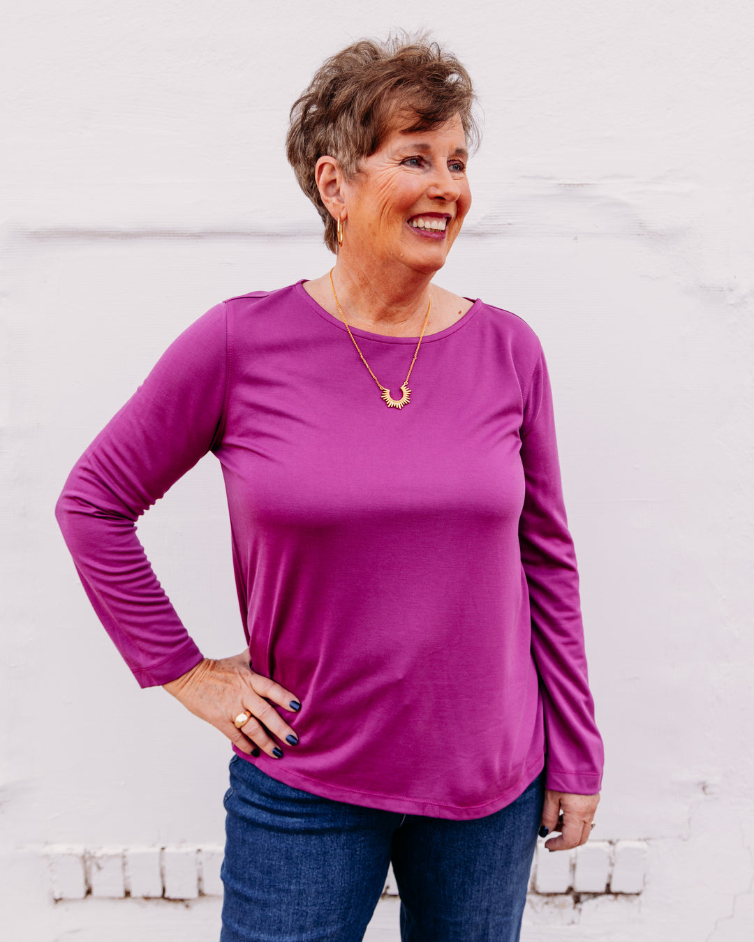 Multiples: Knit Long Sleeve Scoop Neck Top in Plum (M46102TM)