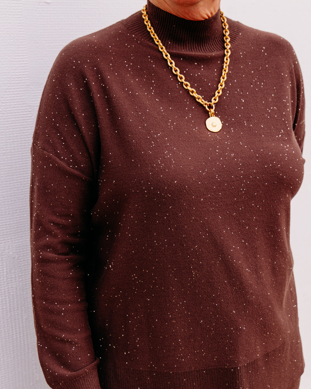 Joseph Ribkoff: Sequin Mock-Neck Sweater in Mahogany (264930)