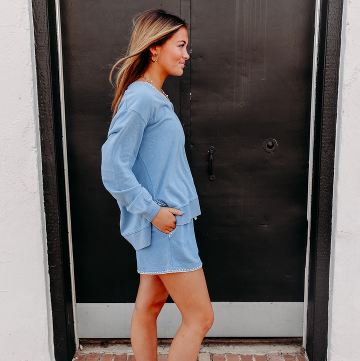 Z Supply: Cam Knit Denim Whipstitch Top in Santorini Indigo (ZT263233)
