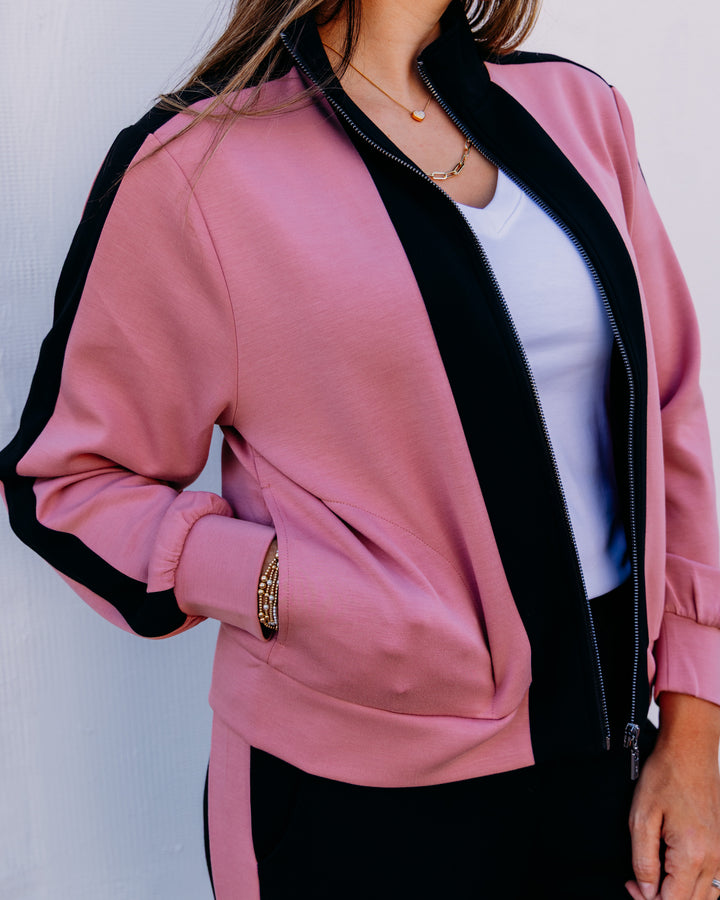 Joseph Ribkoff: Contrast Trim Zip Jacket in Vintage Rose/Black (263621)