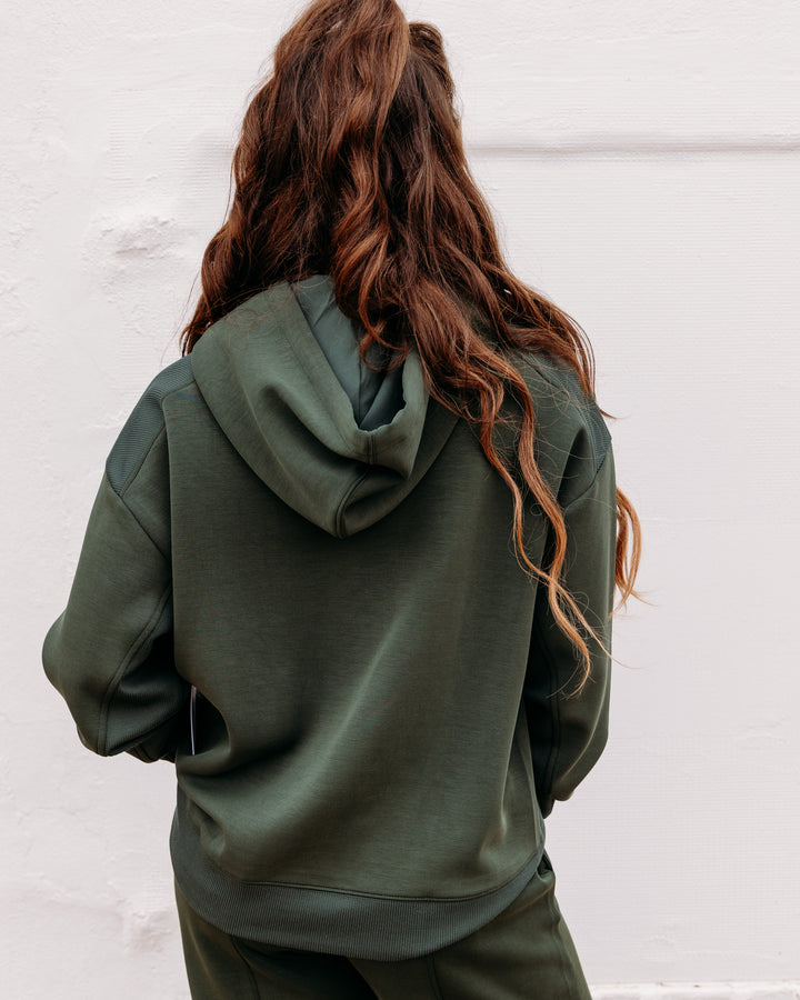 Tribal: Combo Fabric Hoodie With Pockets in Cedargreen (6296O-5032-3376)