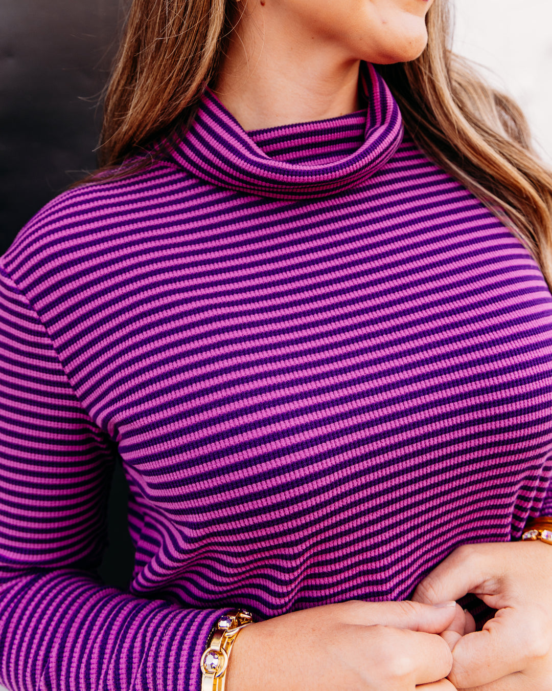 Multiples: Turtle Neck with Side Button Top in Eggplant (M46503TM)