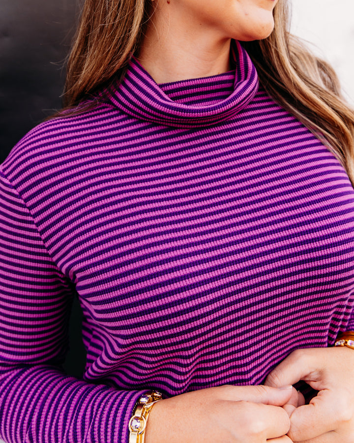 Multiples: Turtle Neck with Side Button Top in Eggplant (M46503TM)