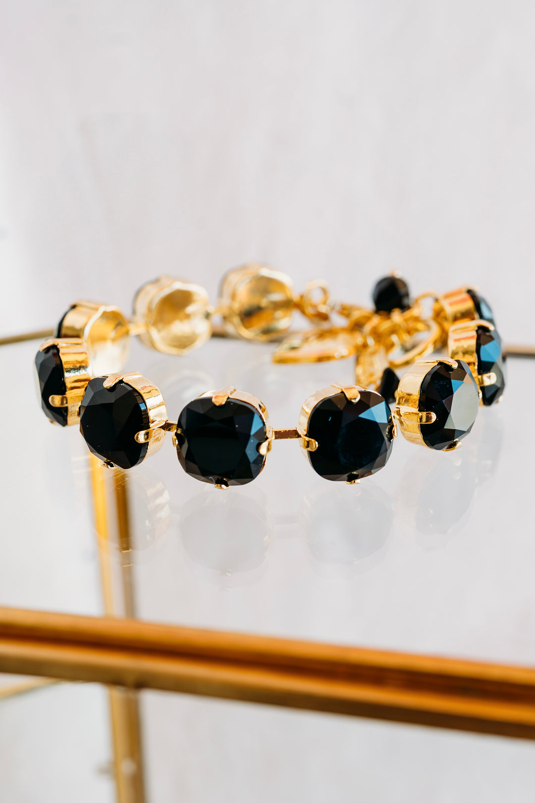 Mariana: “Black” Cushion Cut Bracelet - B-4326/2-280280-YG - The Vogue Boutique