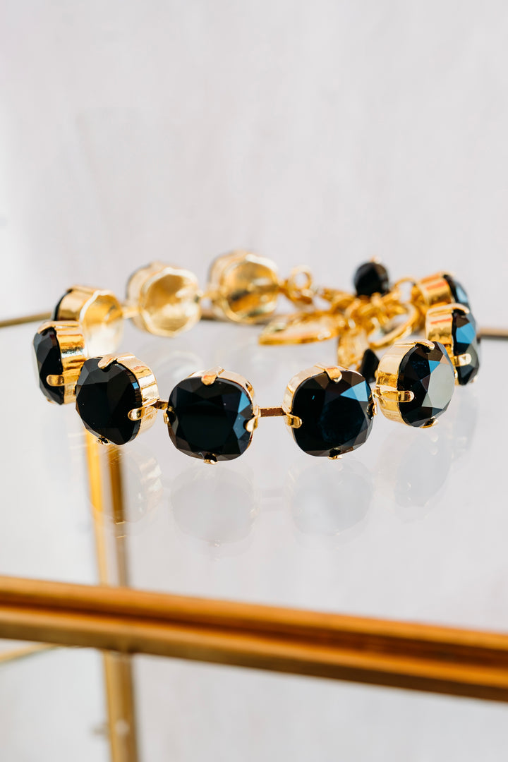 Mariana: “Black” Cushion Cut Bracelet - B-4326/2-280280-YG - The Vogue Boutique