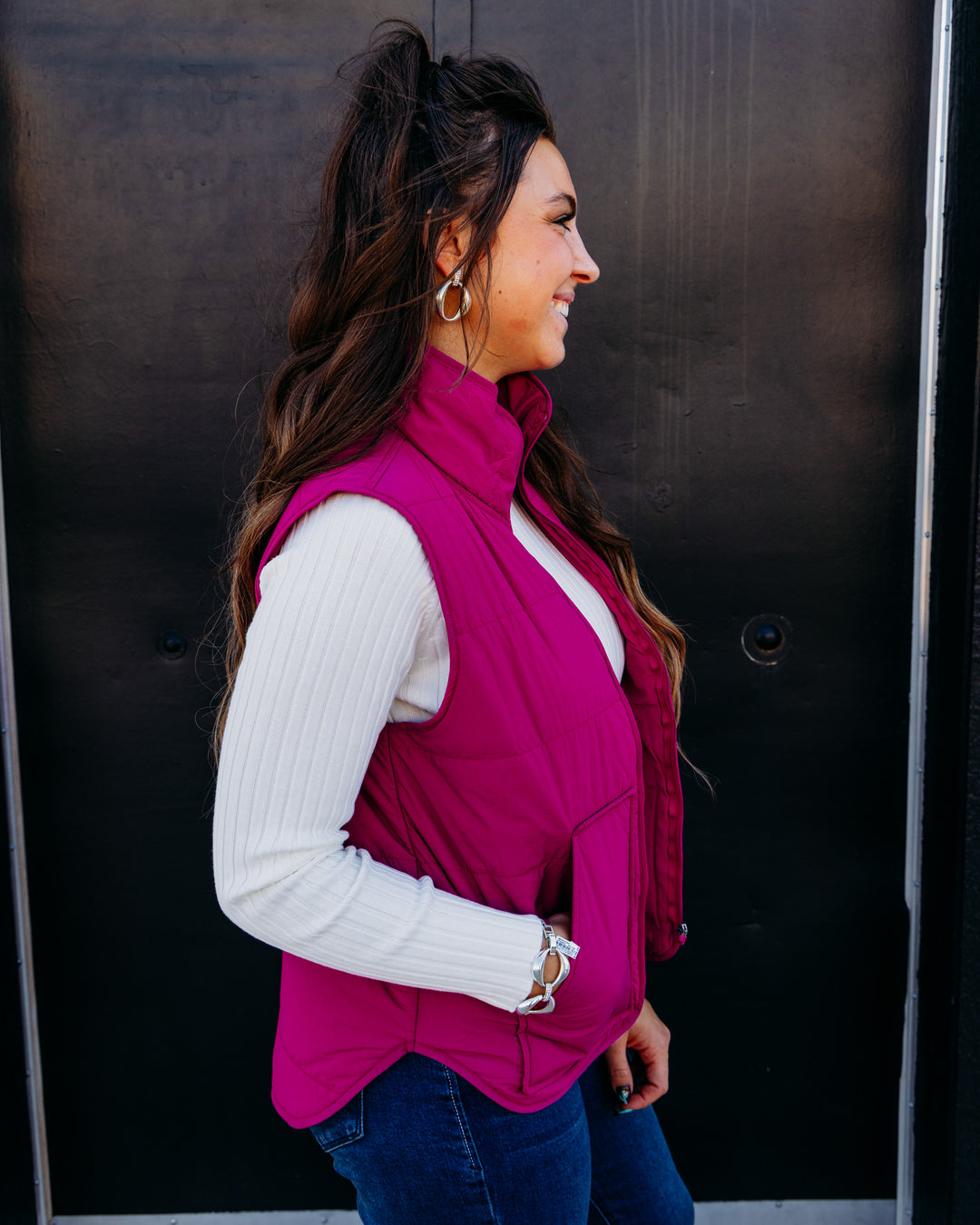 Tribal: Packable Puffer Vest in Mulberry