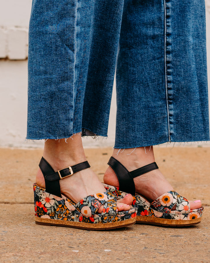 Clarks: Chicly Floral Sandal in Black - The Vogue Boutique