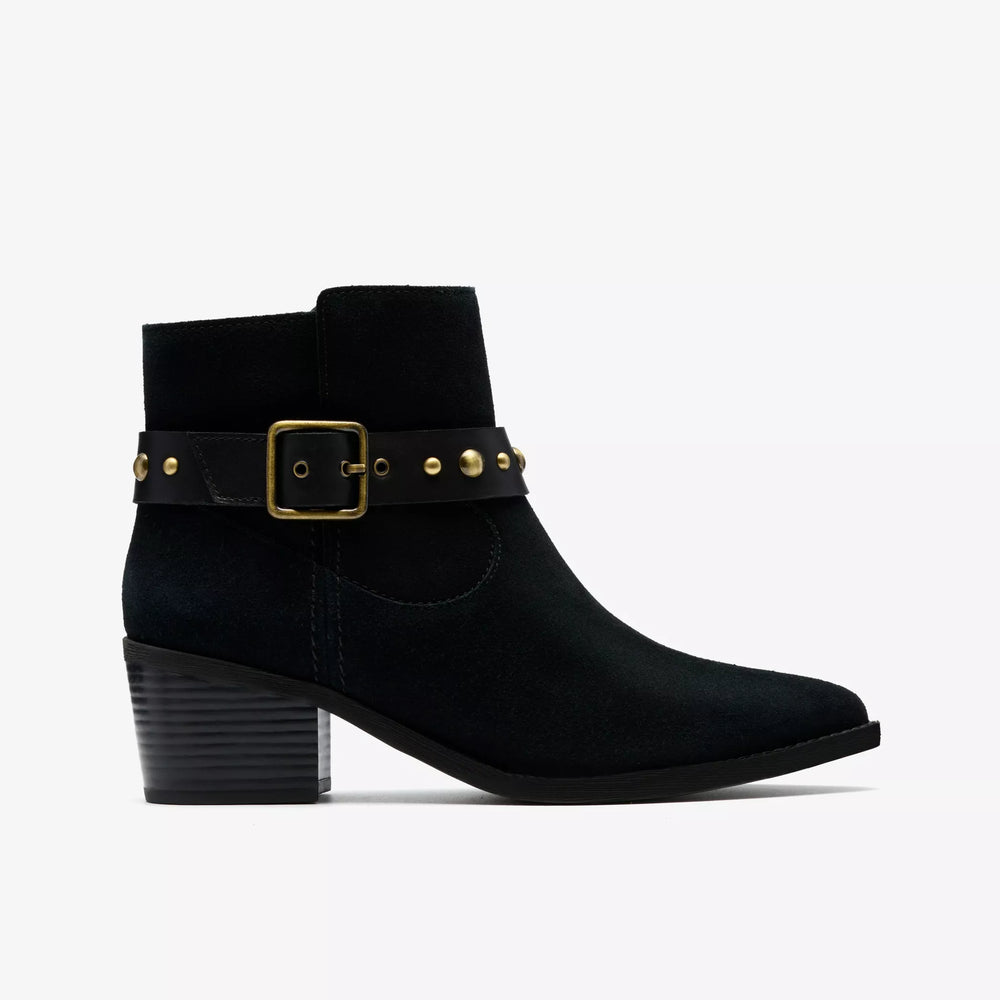 Clarks: Morzine Buckle Black Suede - The Vogue Boutique