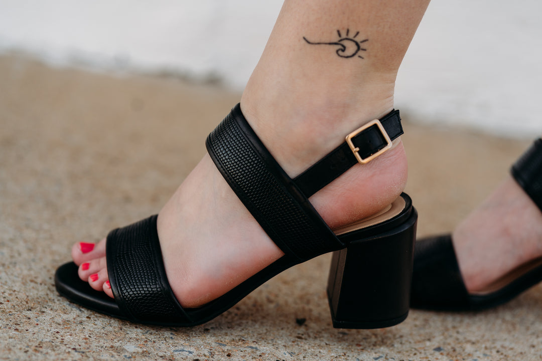 Clarks: Ezoria Sling Black Interest Sandals - The Vogue Boutique