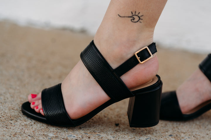 Clarks: Ezoria Sling Black Interest Sandals - The Vogue Boutique