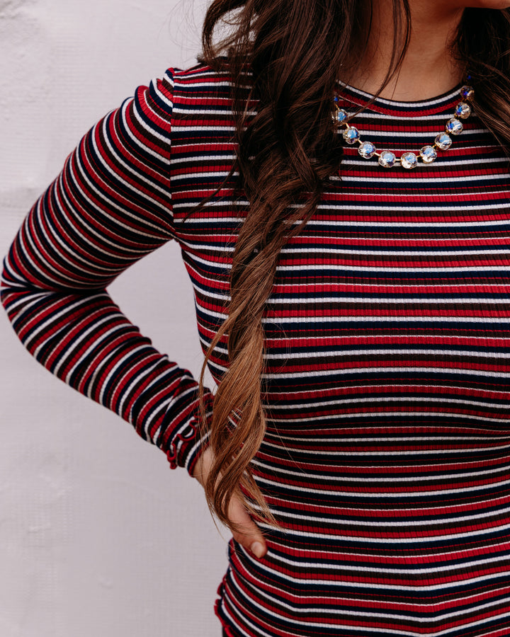 Daze: Moondrift Long Sleeve Variegated Rib Tee in Serra Stripe (D00052010-VR)