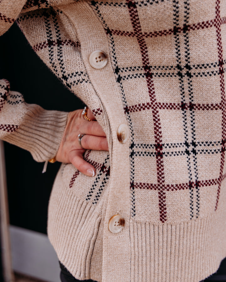 Charlie B: Jacquard Sweater With Side Buttons in Biscotti Chiné (C2668J)