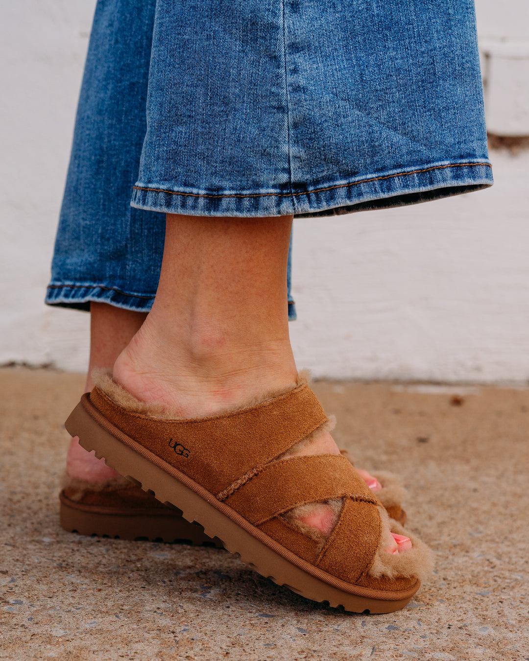 UGG: W Greenport Cross Strap Slide in Chestnut - The Vogue Boutique