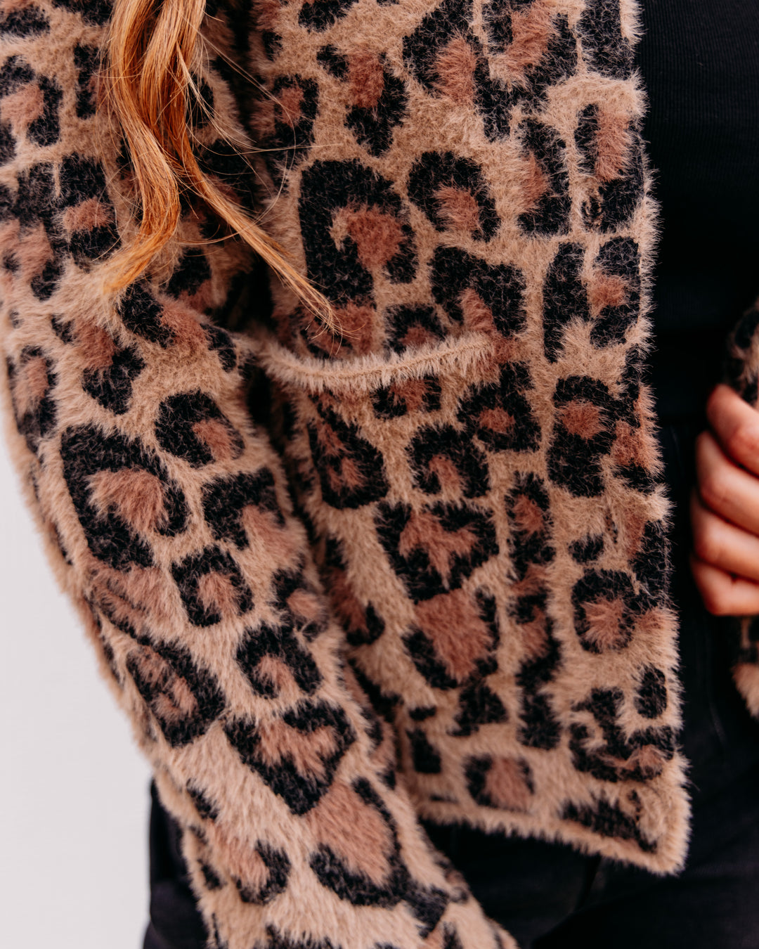 Charlie B: Eyelash Yarn Jacquard Jacket With Patch Pockets in Léopard (C6432P)