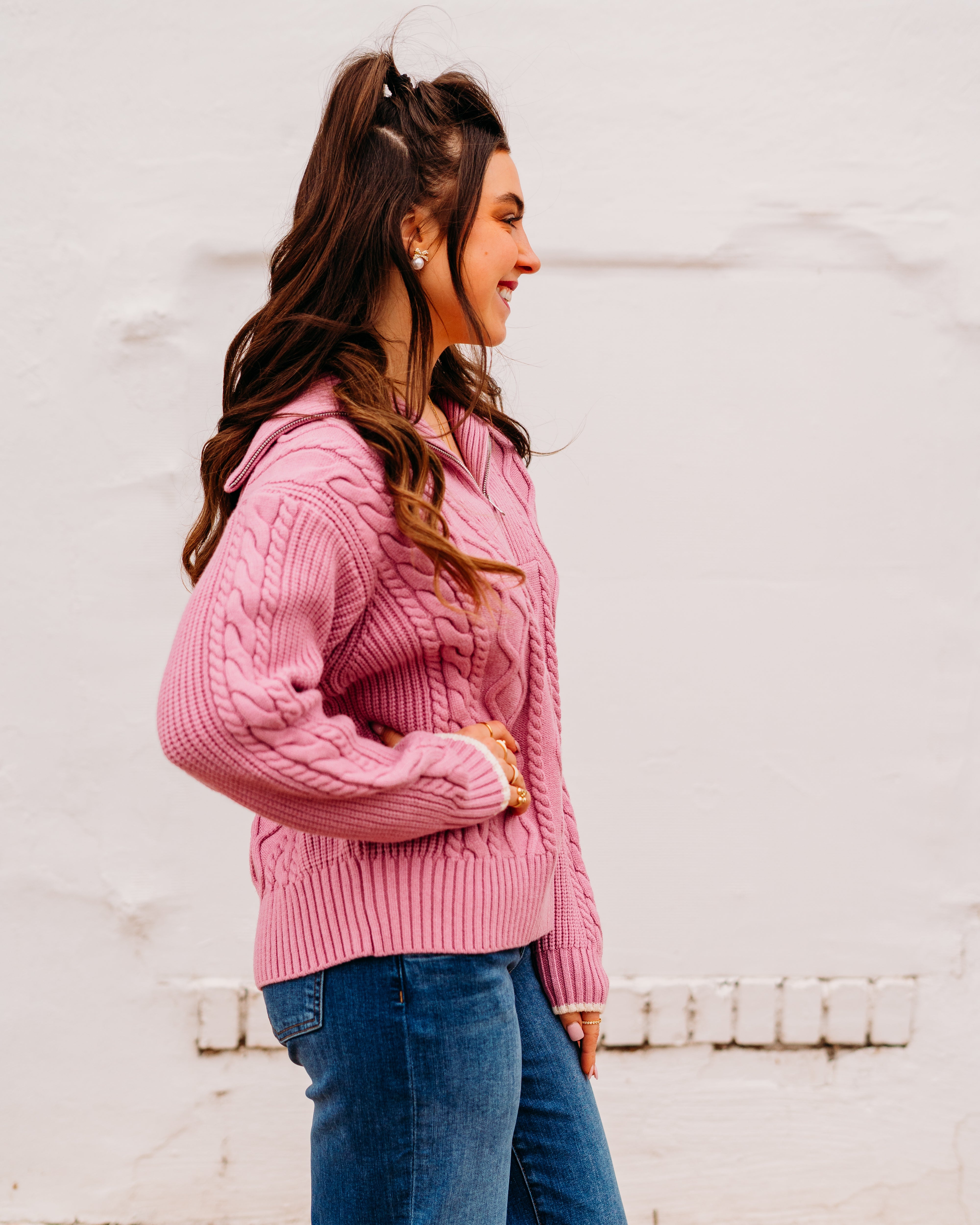 Didi Relaxed Cable Half Zip in Mauve Orchid: Cozy Chic Pullover
