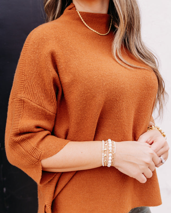 Multiples: 3/4 Sleeve Funnel Neck Sweater Top in Caramel (M46110KM)