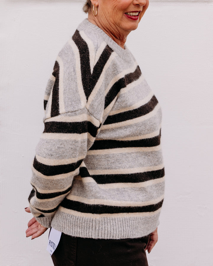 Thread & Supply: Montgomery Sweater in Grey Brown Stripe (T7236SWTS)