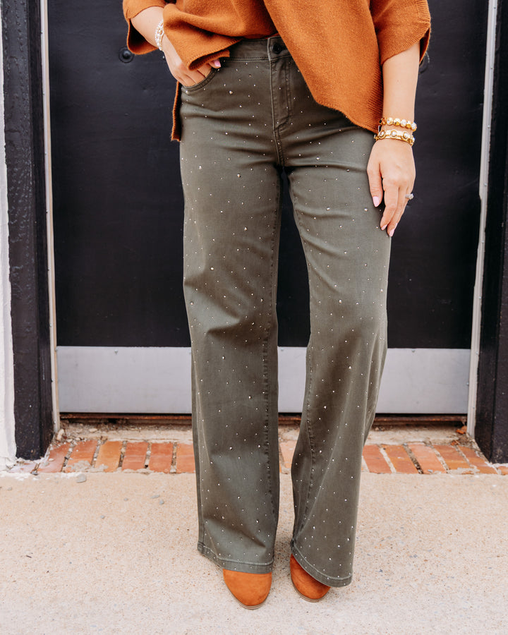 Joseph Ribkoff: Rhinestone Straight leg Pants in Avocado (262940F26)