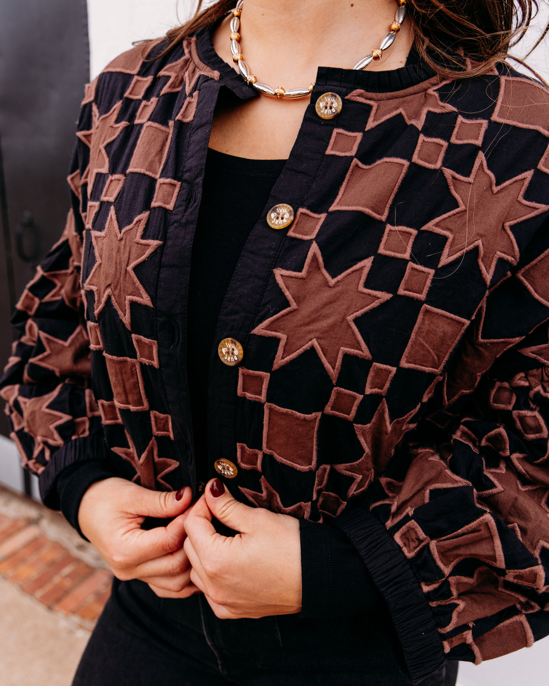 Ivy Jane: Quilt Star Jacket in Black and Brown (130272)