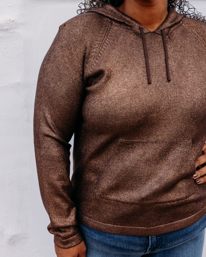 Charlie B: Foiled Raglan Sleeve Hoodie Sweater With Kangaroo Pocket in Cuivre (C2733RR)