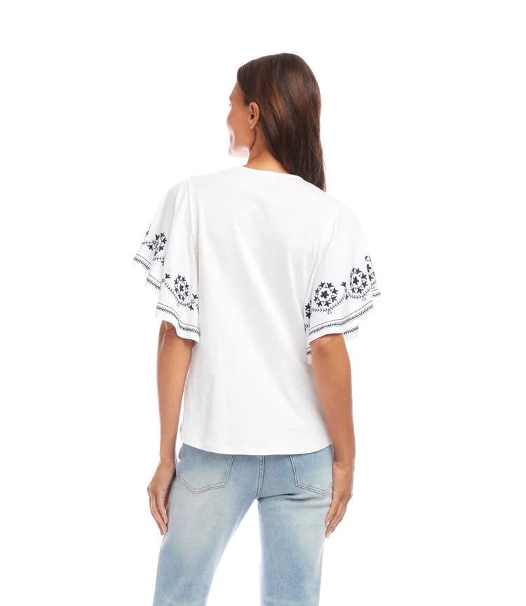 Karen Kane: Embroidered Flutter Sleeve Top in Off White - The Vogue Boutique
