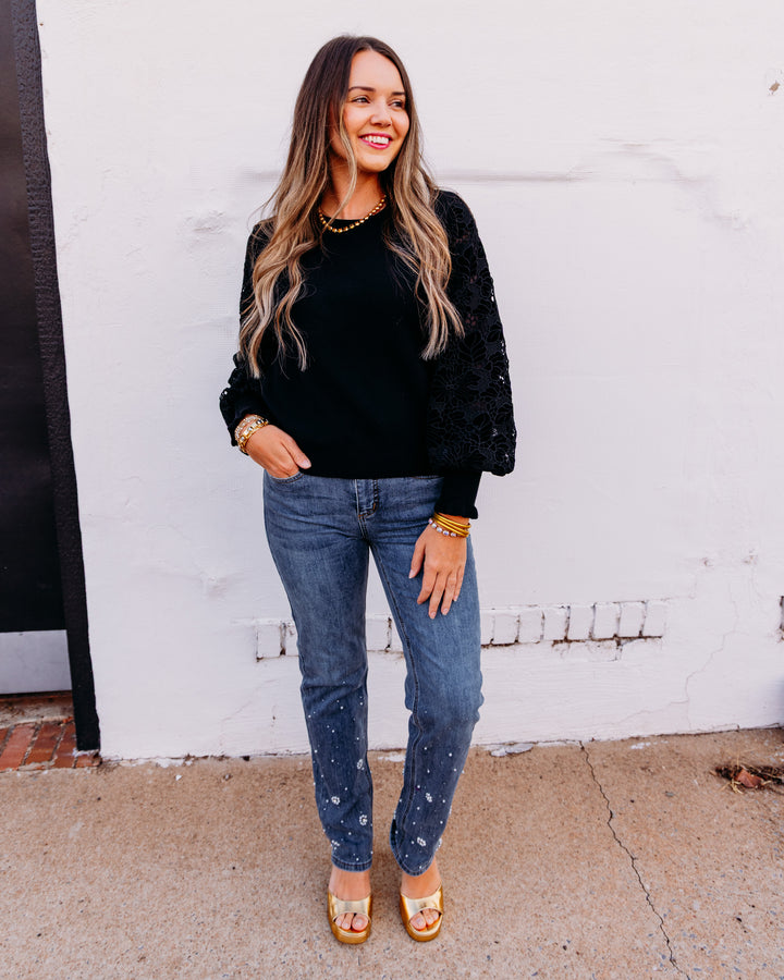 French Dressing: Sweater With Velvet Cut Out in Black (0015203)