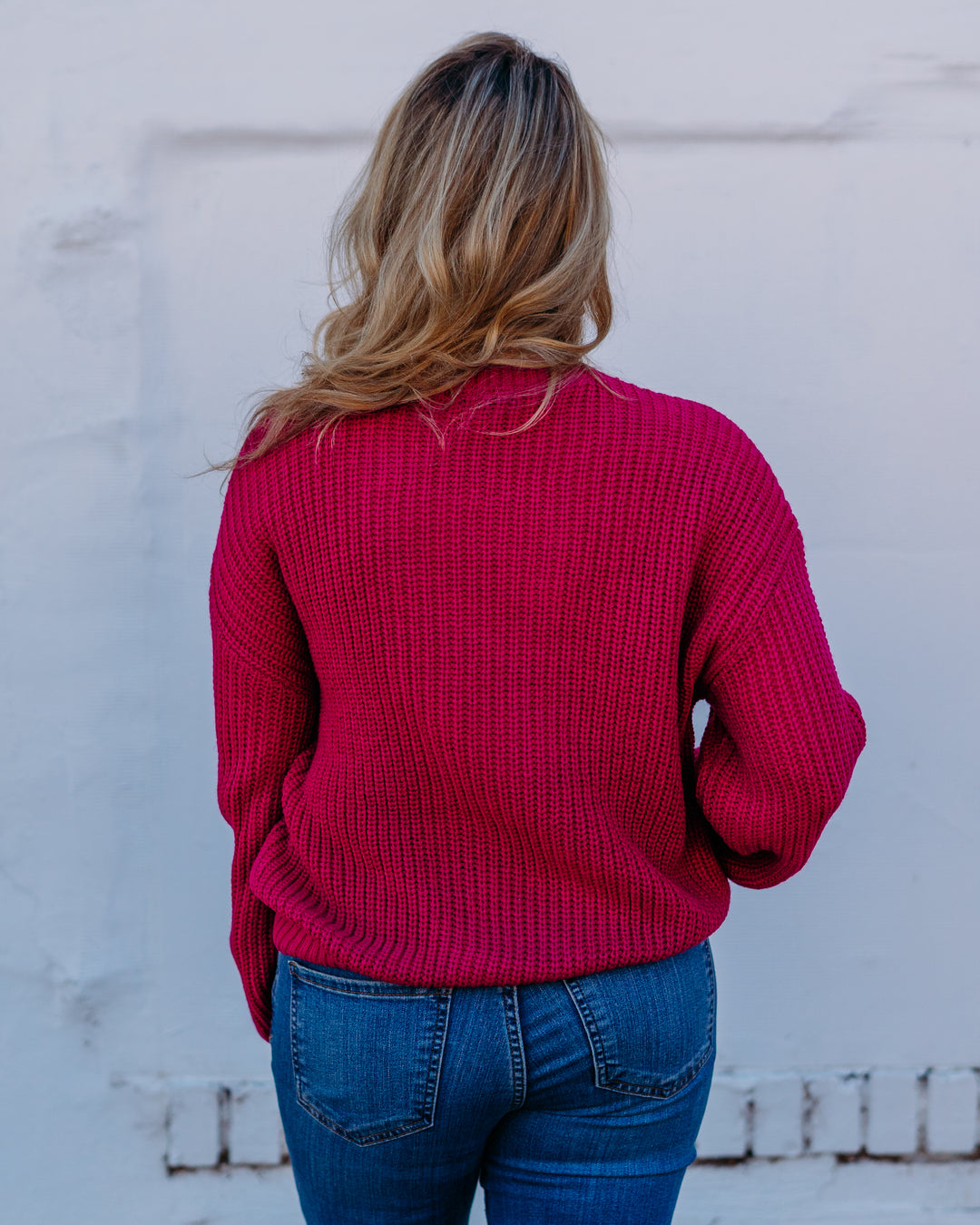 Liverpool: Long Sleeve Mock Neck Sweater with Fringe in Deep Raspberry - The Vogue Boutique