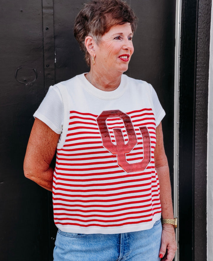 Queen Of Sparkles: Licensed Oklahoma Mascot Striped Knit Tank in Multi
