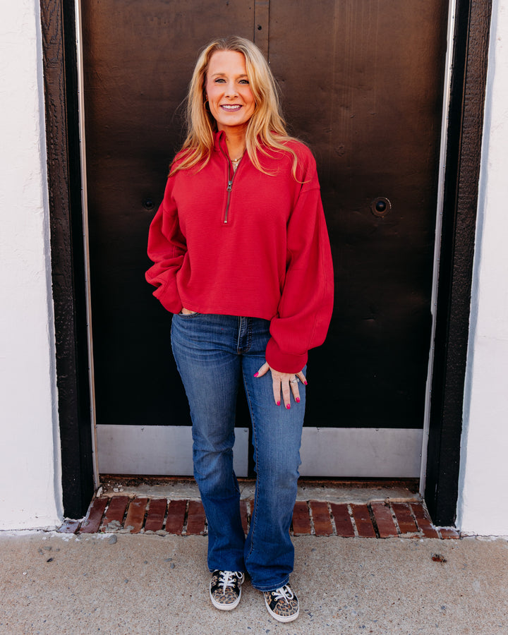 Free People: CELESTE QUARTERZIP in SALSA (FP-OB2616343-6600)