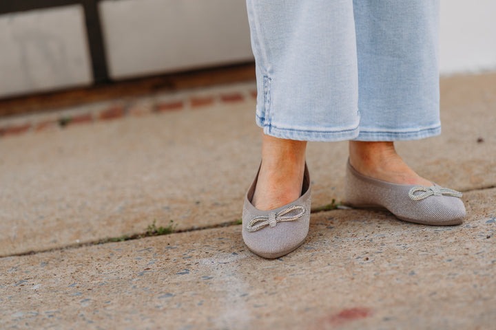 Skechers: Cleo Point Flats in Glitzy Haze Taupe - The Vogue Boutique