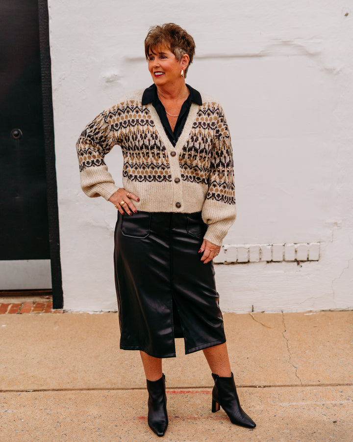 Karen Kane: Jacquard Cardigan Sweater in Multi Color 3L89145 - The Vogue Boutique