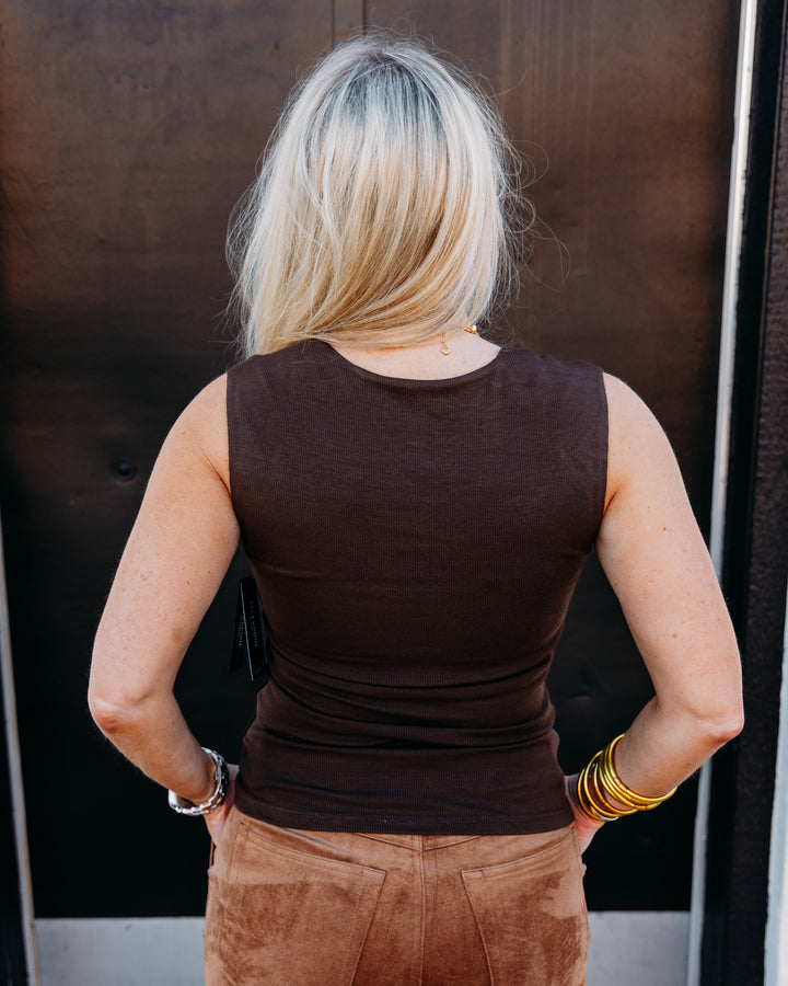 Liverpool: Sleeveless Built In Bra Knit Top in Dark Espresso (LM8J65K40)