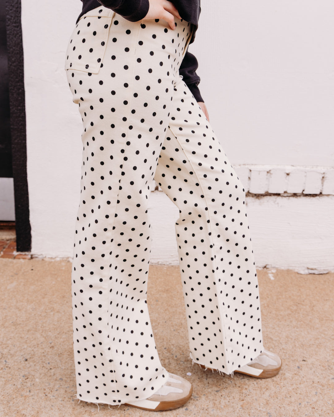 Poppy & Pine: Mini Polka Dot Stretchy Ivory Denim