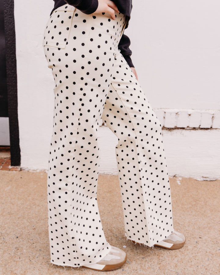 Poppy & Pine: Mini Polka Dot Stretchy Ivory Denim