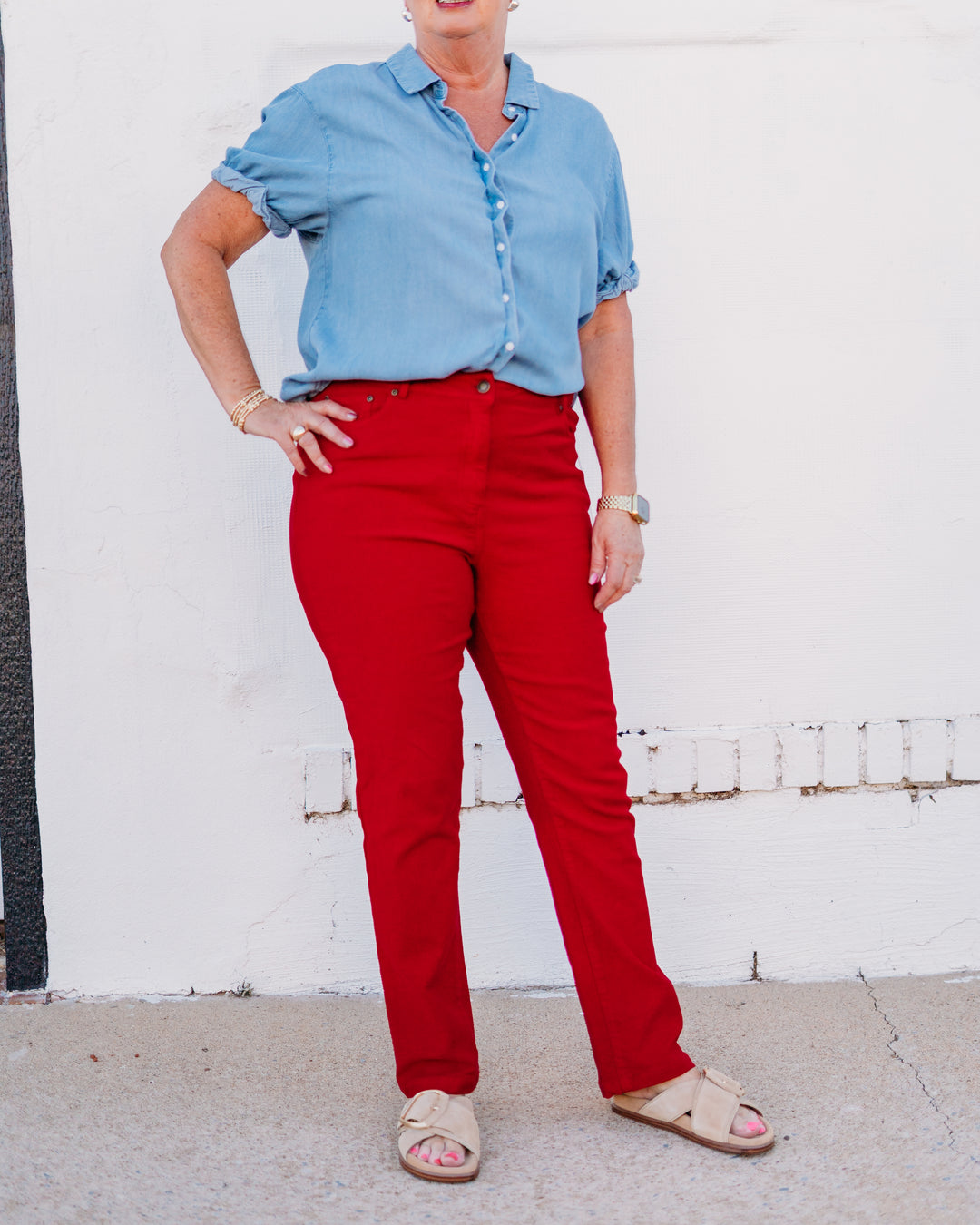 Multiples: Zip Front Ankle Jeans in Red(M35711PM) - The Vogue Boutique