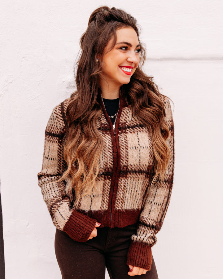 Z Supply: Frostline Plaid Cardigan in Toasted Almond (ZW264126S)