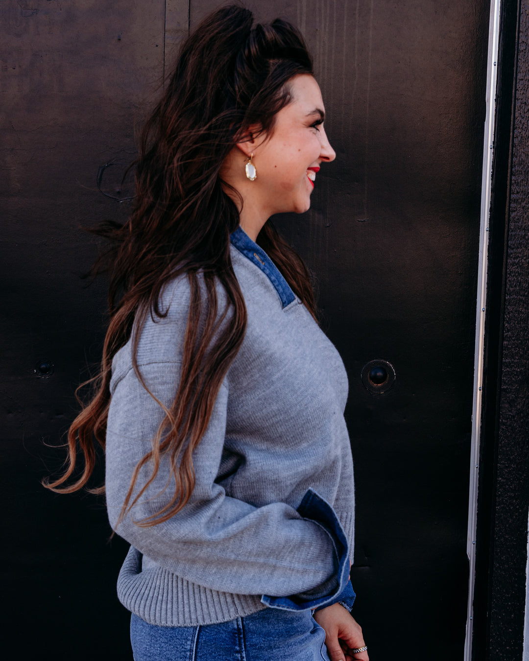 Elan: Long Sleeve Sweater Top in Grey (SW11713)